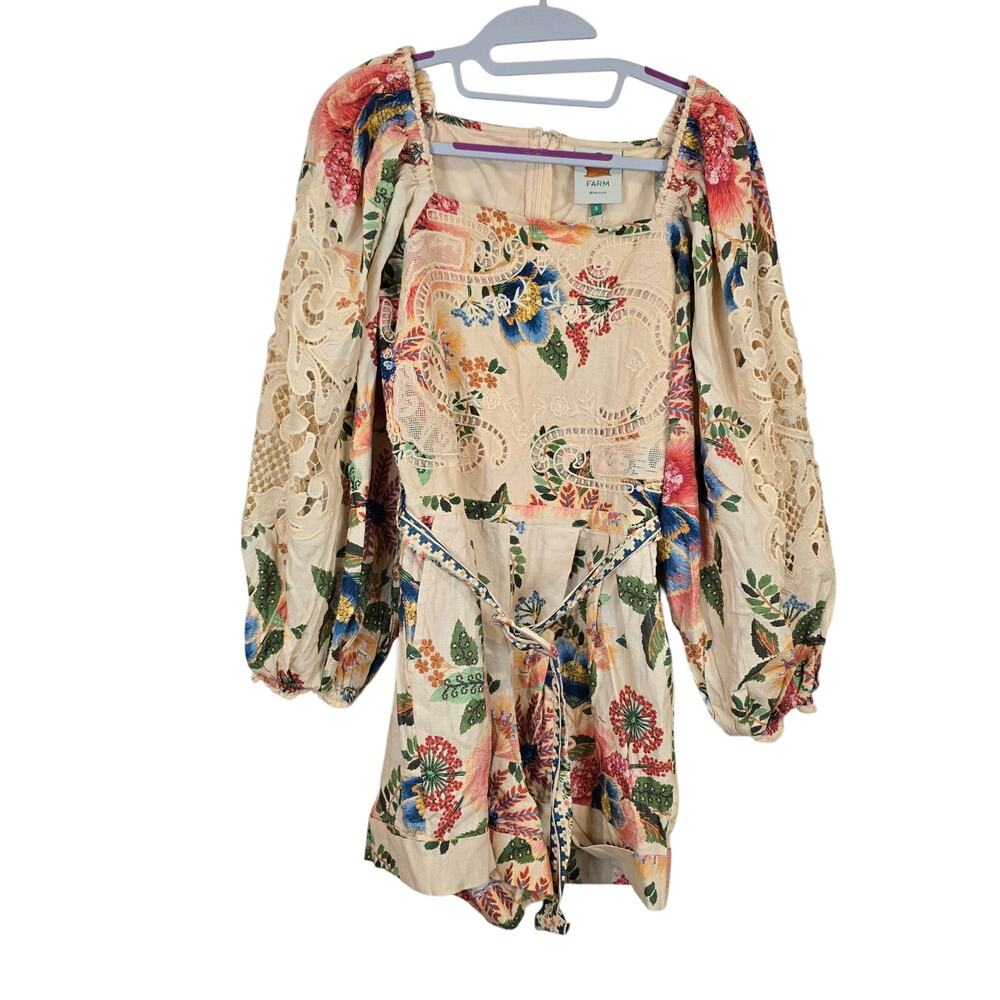 NEW NWT Women's Farm Rio Delicate Garden Sand Romper | Size Small - Picture 2 of 14